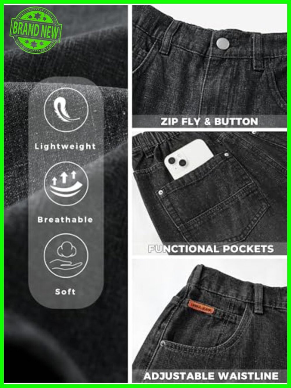 Wide Leg Baggy Jorts Bermuda Shorts for Women Y2k Elastic Waist Denim with - Picture 4 of 6